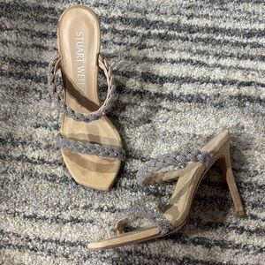 Stuart Weitzman Tan and Silver Strappy Heels